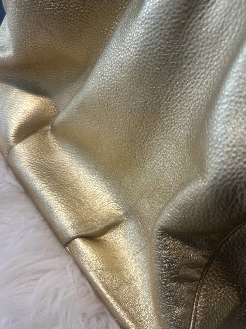 Michael Kors Metallic Gold Leather Tote with Signature MK Medallion